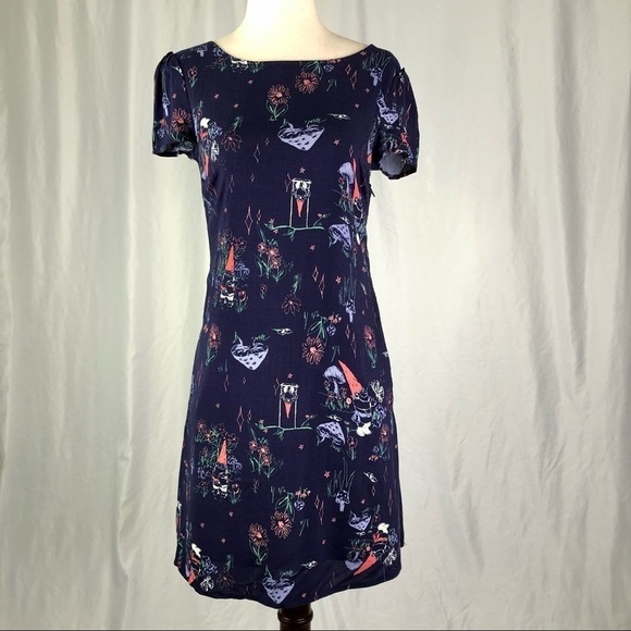 Modcloth sheath dress gnomes mushrooms cottagecore bustier back pockets! XXS - Picture 1 of 12